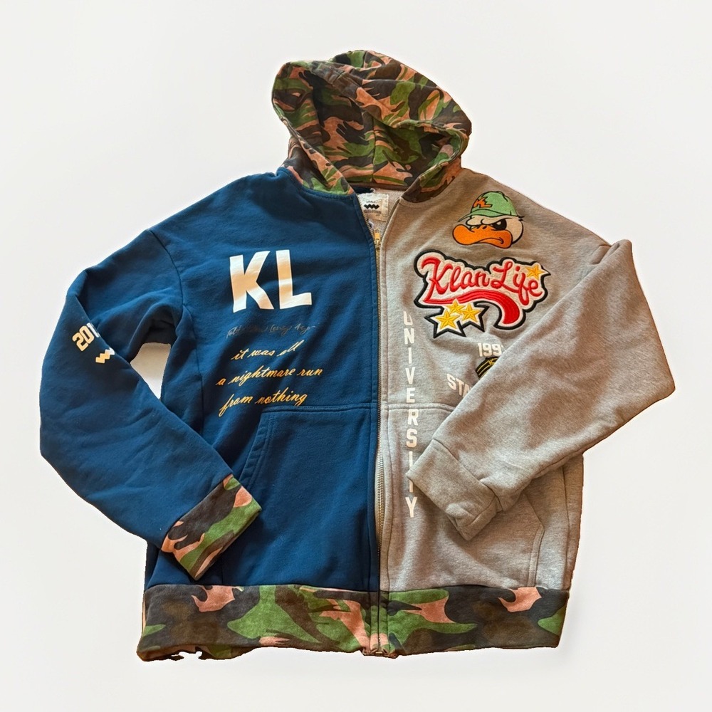 KL Clothing Klan Life Multi Color Mixed Print Zip Up Hoodie Womens Small